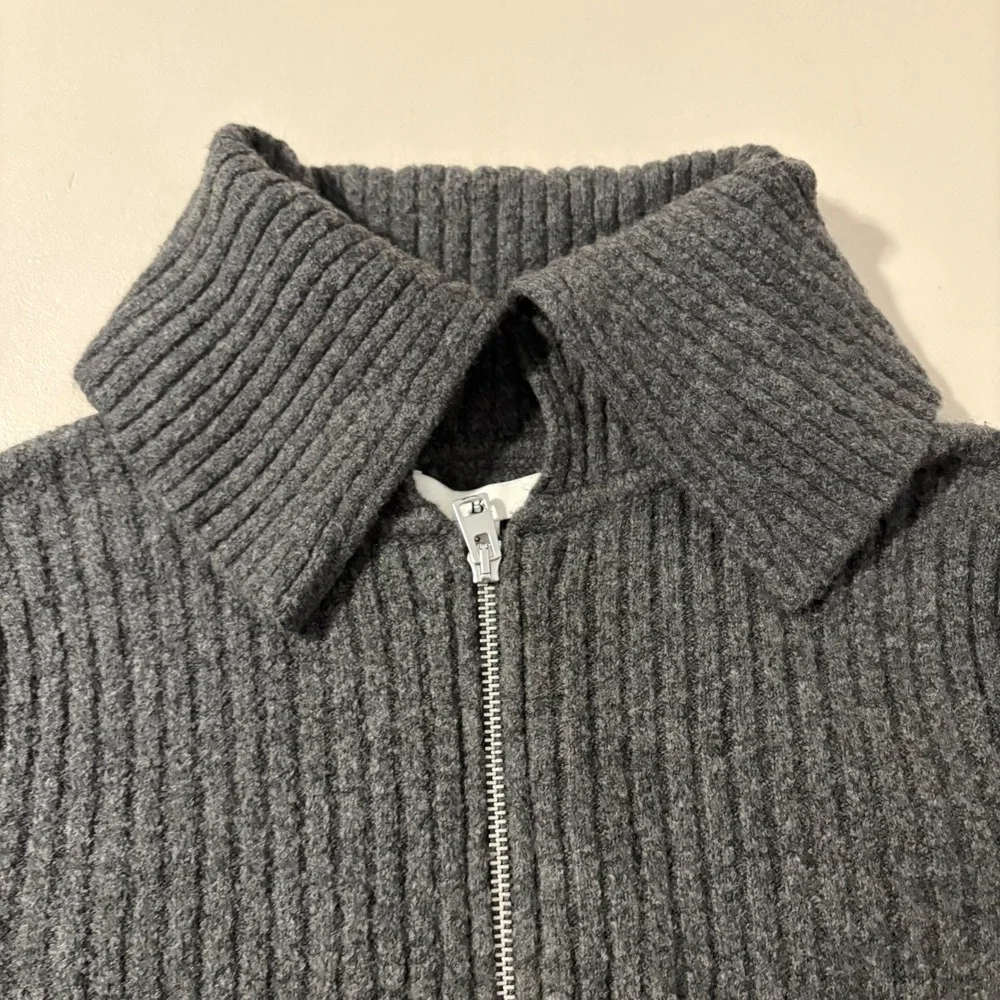 BR Ribbed Cropped Zip Up Sweater Turtleneck Charcoal Gray Size‎ S Y2K Casual